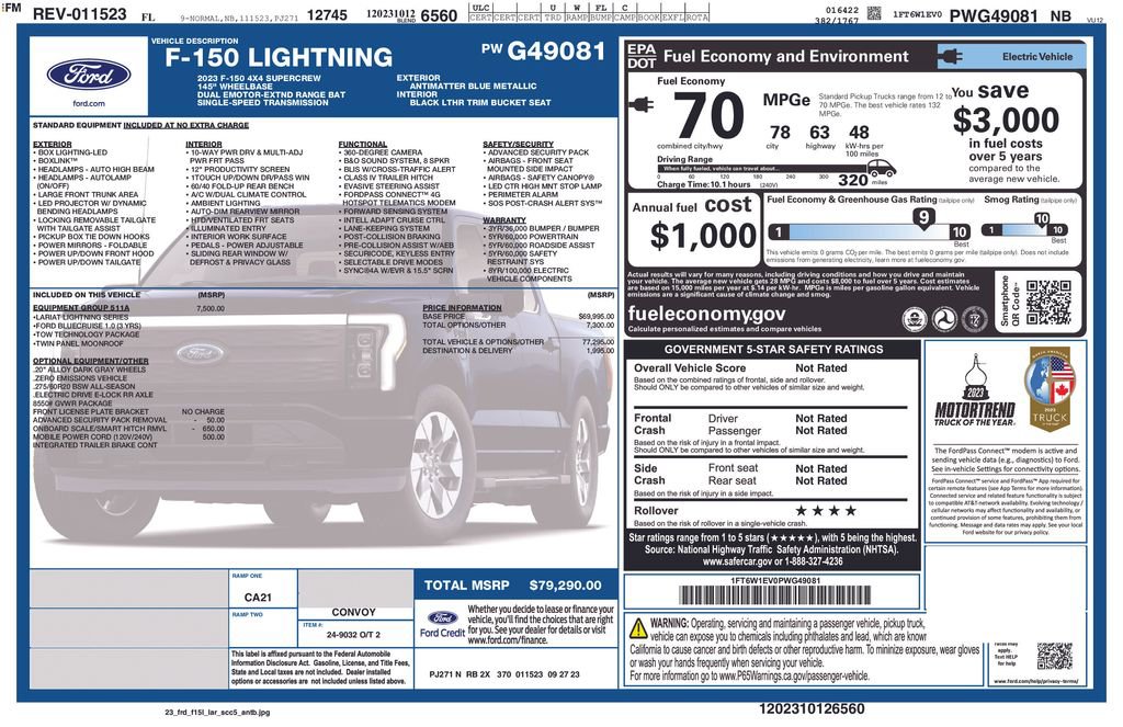 Certified 2023 Ford F150 Lightning Lariat w/ Equipment Group 511A High image 5