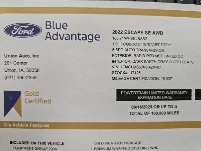 Certified 2022 Ford Escape SE w/ Convenience Package image 20