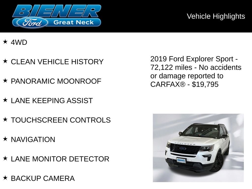 Certified 2019 Ford Explorer Sport w/ Equipment Group 401A AWD/4WD image 9