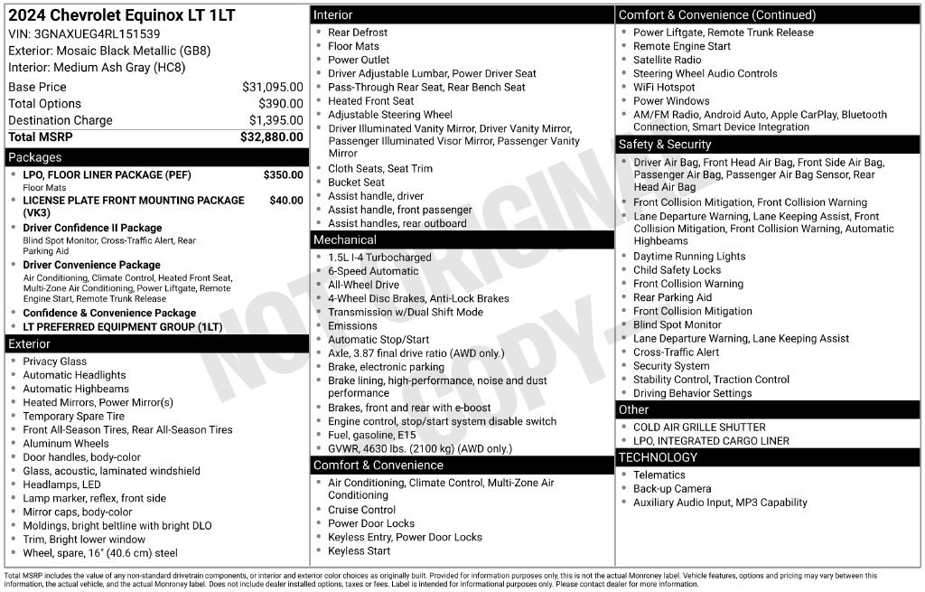 Used 2024 Chevrolet Equinox LT w/ LPO, Floor Liner Package AWD/4WD image 4