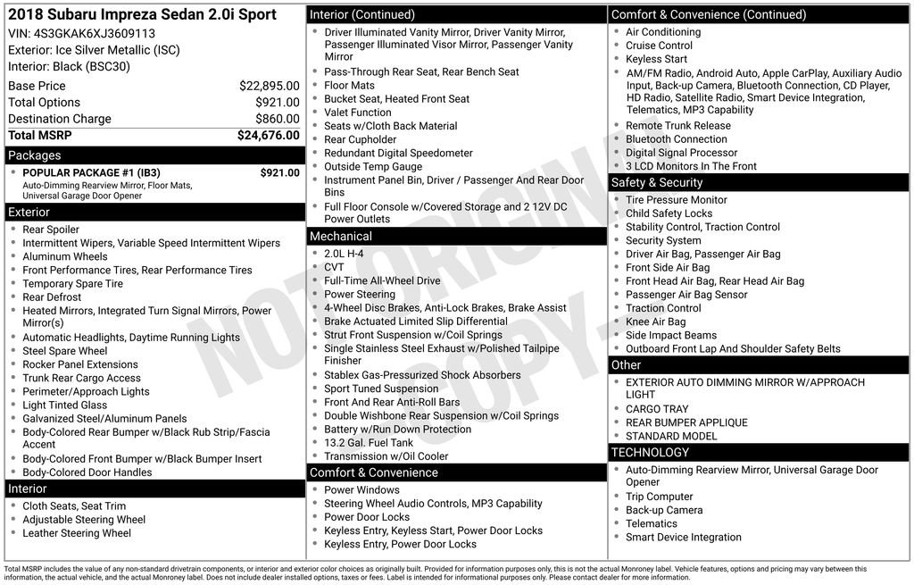 Used 2018 Subaru Impreza 2.0i Sport w/ Popular Package #1 AWD/4WD image 3