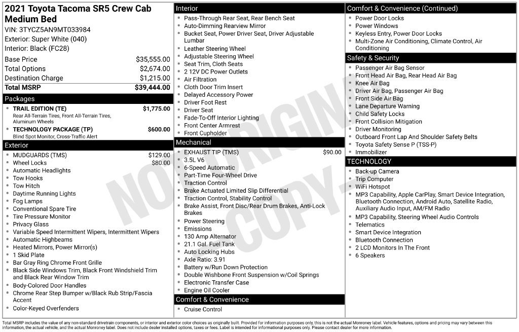 Used 2021 Toyota Tacoma SR5 w/ Trail Edition AWD/4WD image 3