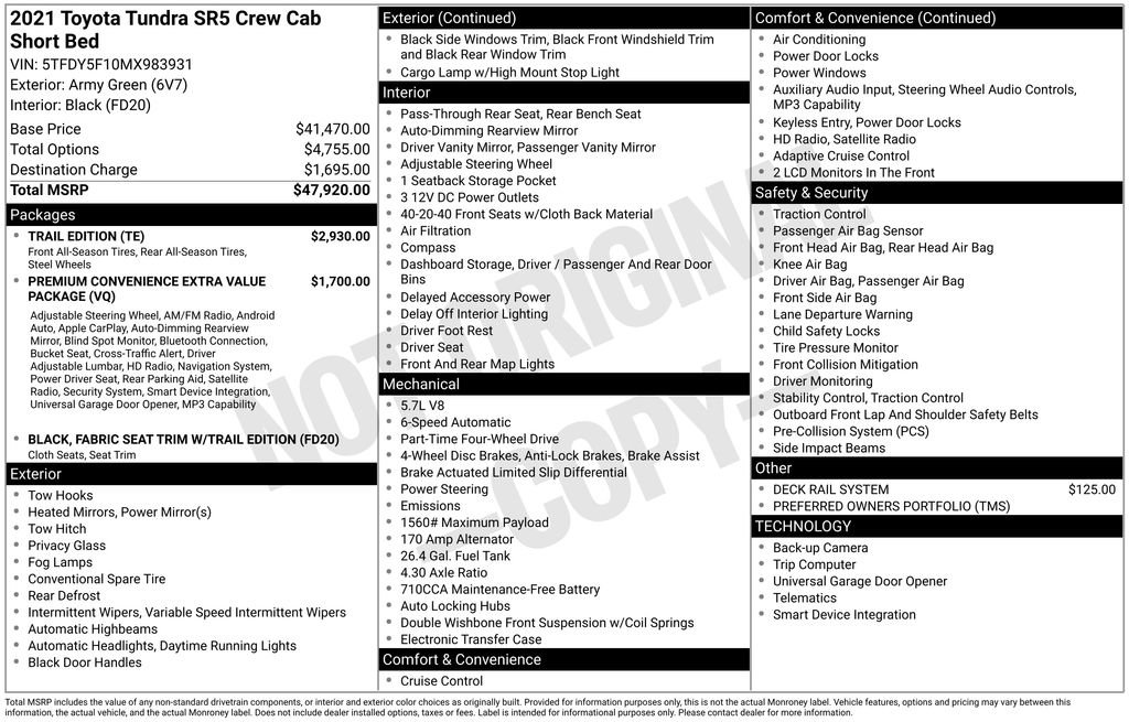 Used 2021 Toyota Tundra SR5 w/ Trail Edition AWD/4WD image 3