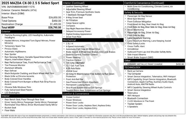 Used 2025 MAZDA CX-30 AWD 2.5 S w/ Select Sport Pkg image 16