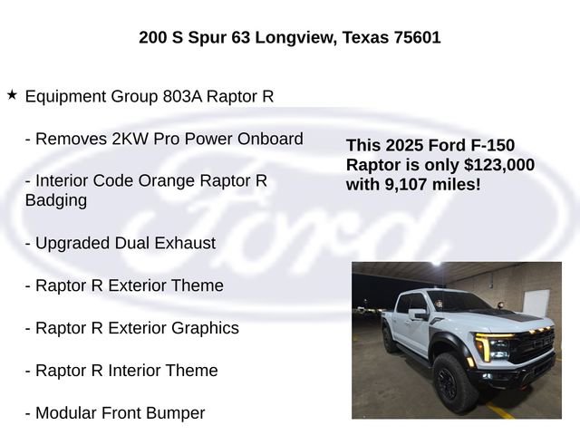 Certified 2025 Ford F150 Raptor w/ Equipment Group 803A Raptor R image 5