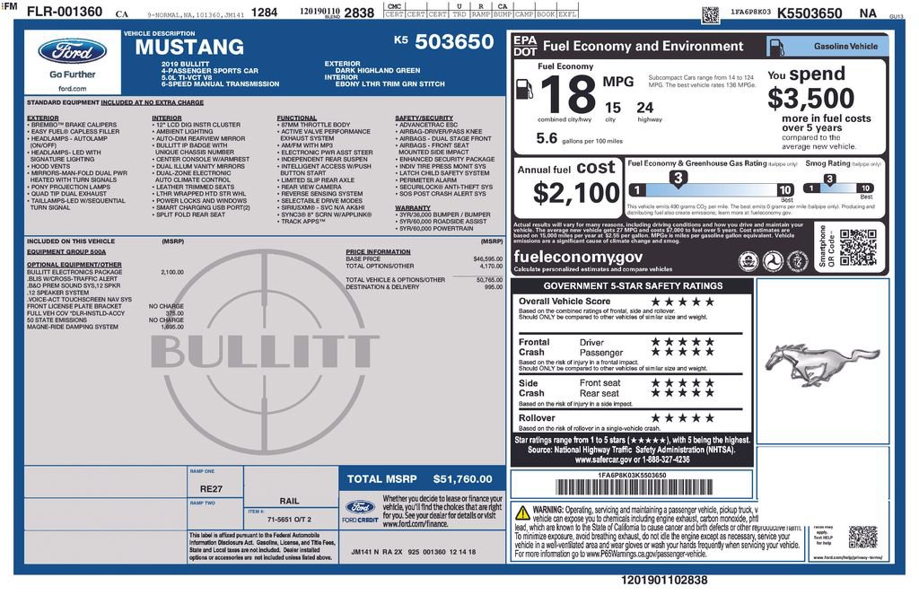Certified 2019 Ford Mustang Bullitt w/ Bullitt Electronics Package image 3