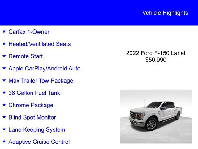 Certified 2022 Ford F150 Lariat w/ Max Trailer Tow Package AWD/4WD image 3