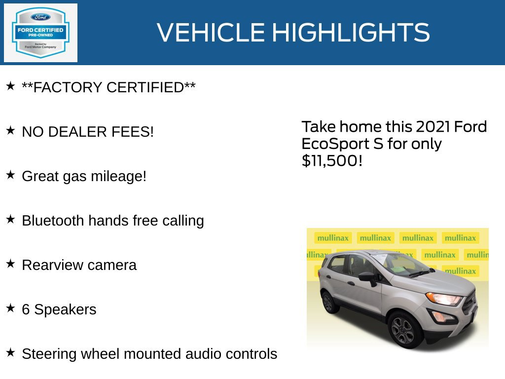 Certified 2021 Ford EcoSport S FWD image 12