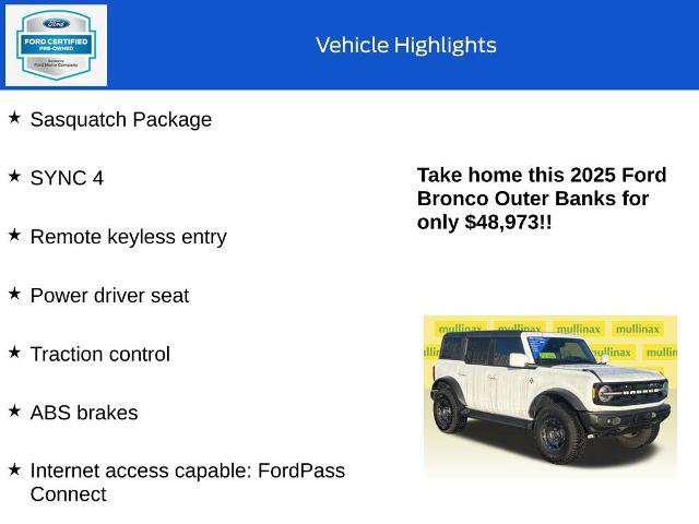 Certified 2025 Ford Bronco Outer Banks w/ Sasquatch Package AWD/4WD image 10
