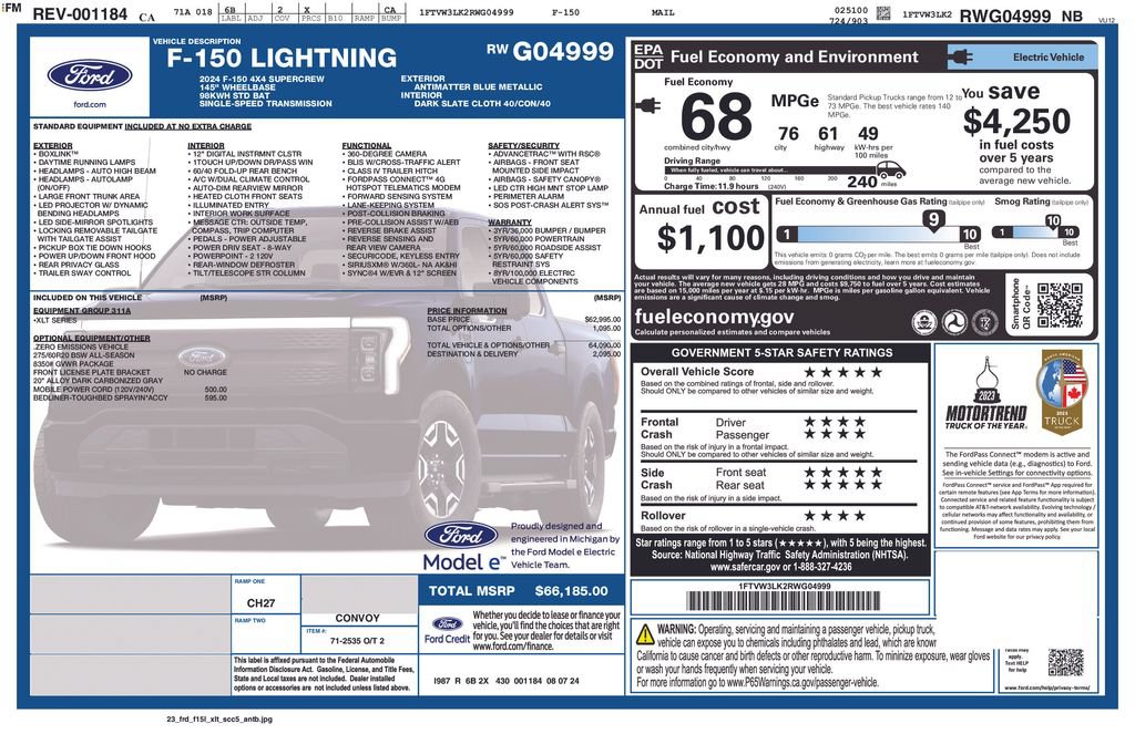 Certified 2024 Ford F150 Lightning XLT AWD/4WD image 5