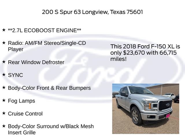 Certified 2018 Ford F150 XL w/ Equipment Group 101A Mid RWD image 30