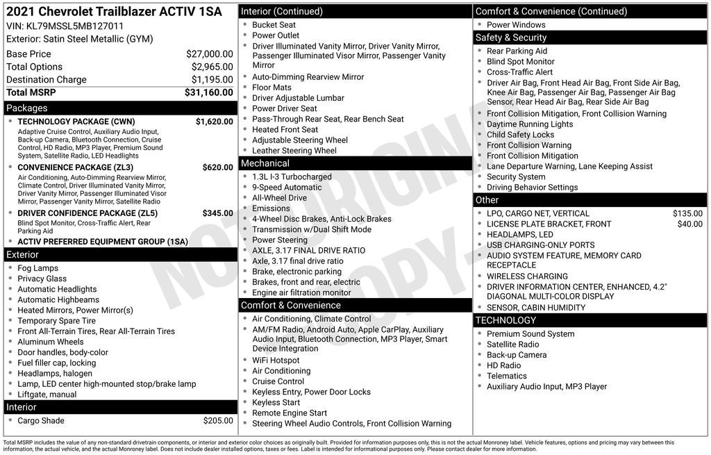 Used 2021 Chevrolet TrailBlazer ACTIV w/ Technology Package image 35