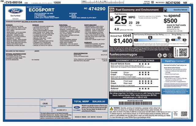 Certified 2022 Ford EcoSport SE AWD/4WD image 37