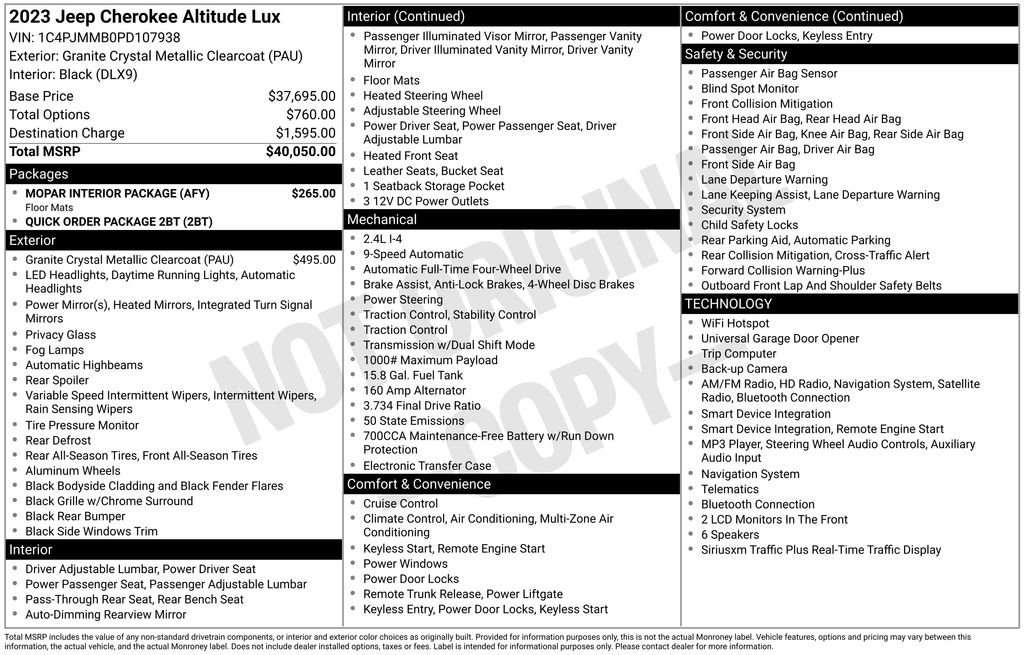 Used 2023 Jeep Cherokee Altitude Lux w/ Mopar Interior Package AWD/4WD image 36