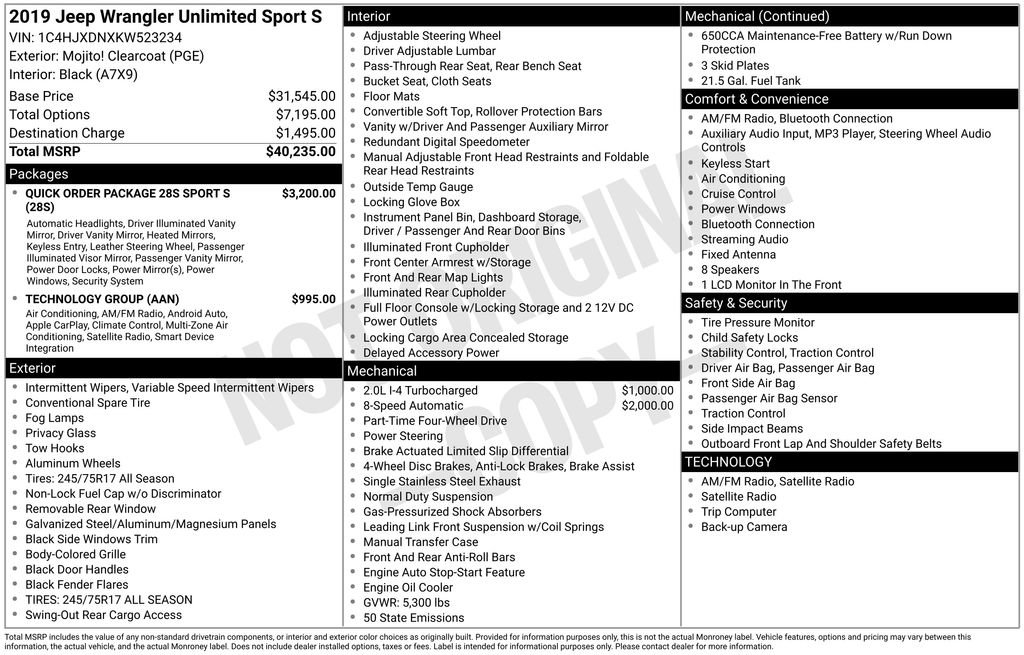 Used 2019 Jeep Wrangler Unlimited Sport S AWD/4WD image 5