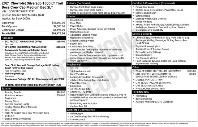 Used 2021 Chevrolet Silverado 1500 LT Trail Boss w/ Bed Protection Package AWD/4WD image 3