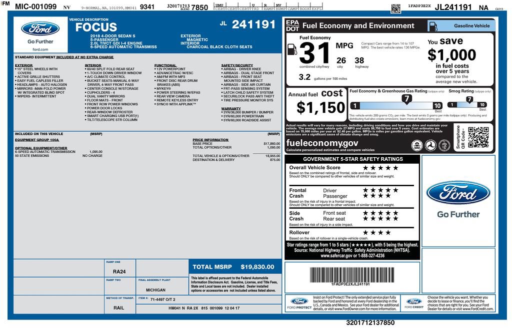 Certified 2018 Ford Focus S