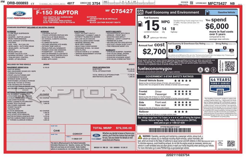 Certified 2021 Ford F150 Raptor w/ Equipment Group 801A High AWD/4WD image 39