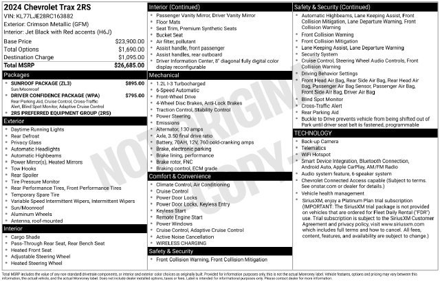 Used 2024 Chevrolet Trax RS w/ Sunroof Package FWD image 6