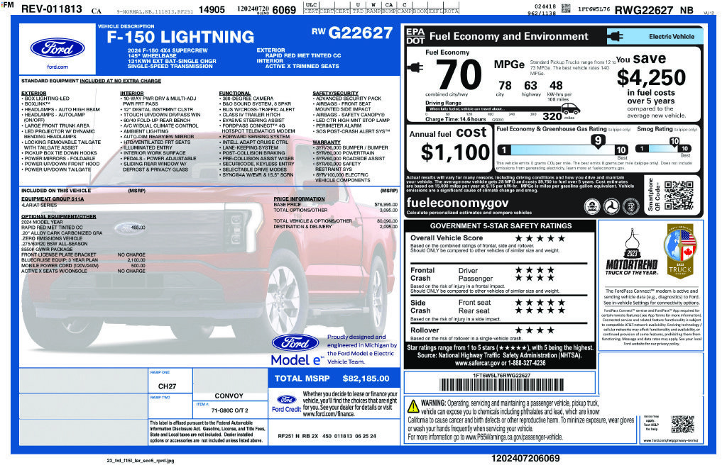 Certified 2024 Ford F150 Lightning Lariat AWD/4WD image 6