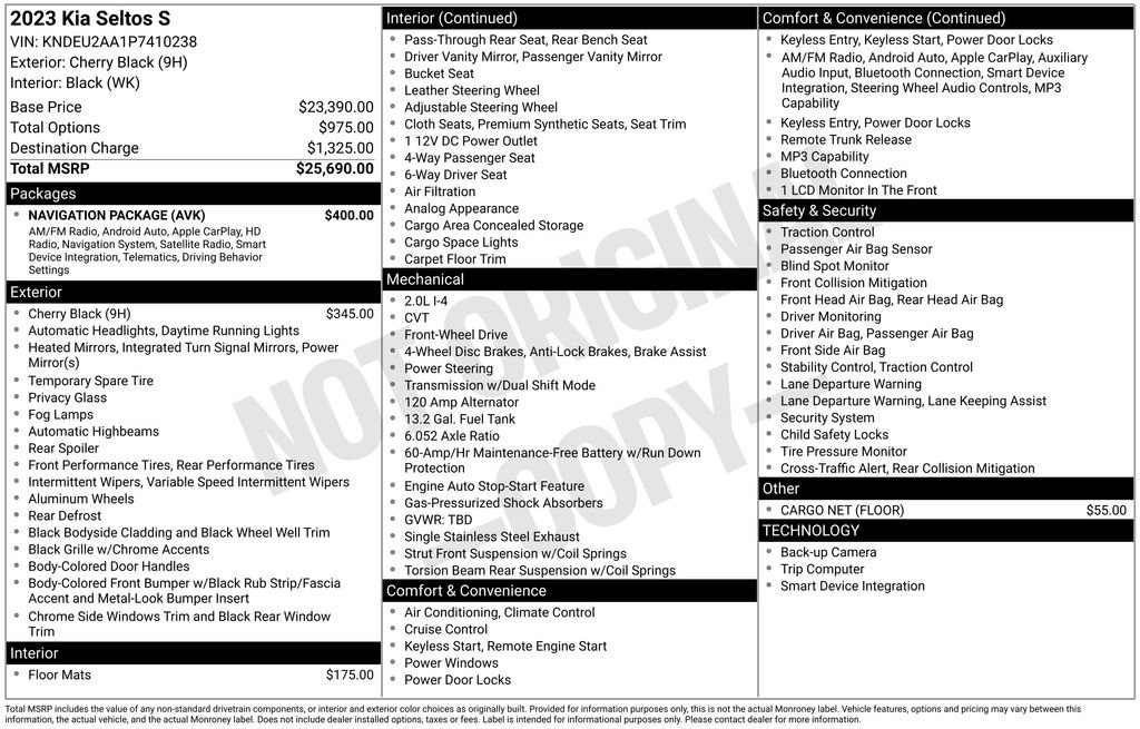 Used 2023 Kia Seltos S w/ Navigation Package FWD image 27
