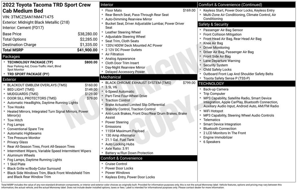 Used 2022 Toyota Tacoma TRD Sport w/ Technology Package AWD/4WD image 36