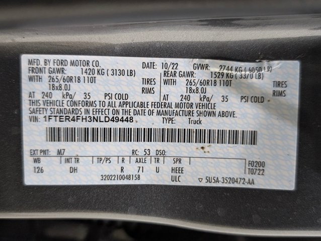Certified 2022 Ford Ranger Lariat w/ Equipment Group 501A High AWD/4WD image 9