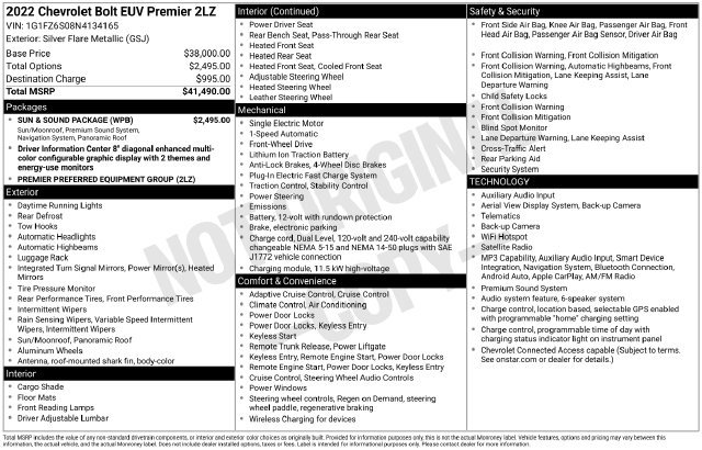 Used 2022 Chevrolet Bolt EUV Premier w/ Sun & Sound Package FWD image 3