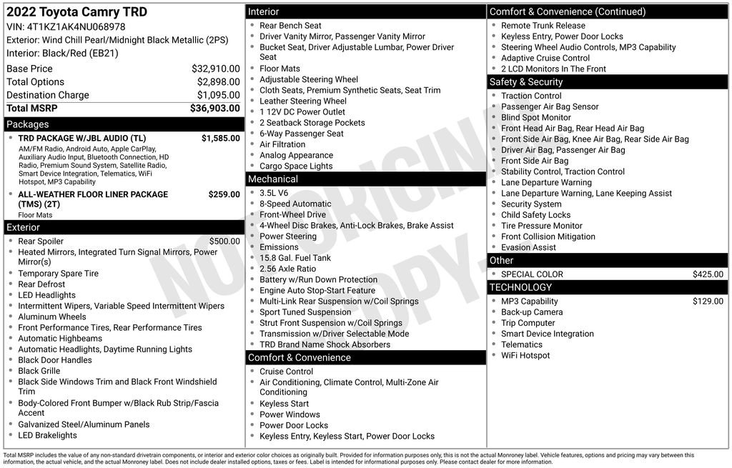 Used 2022 Toyota Camry TRD w/ TRD Package w/JBL Audio FWD video 2