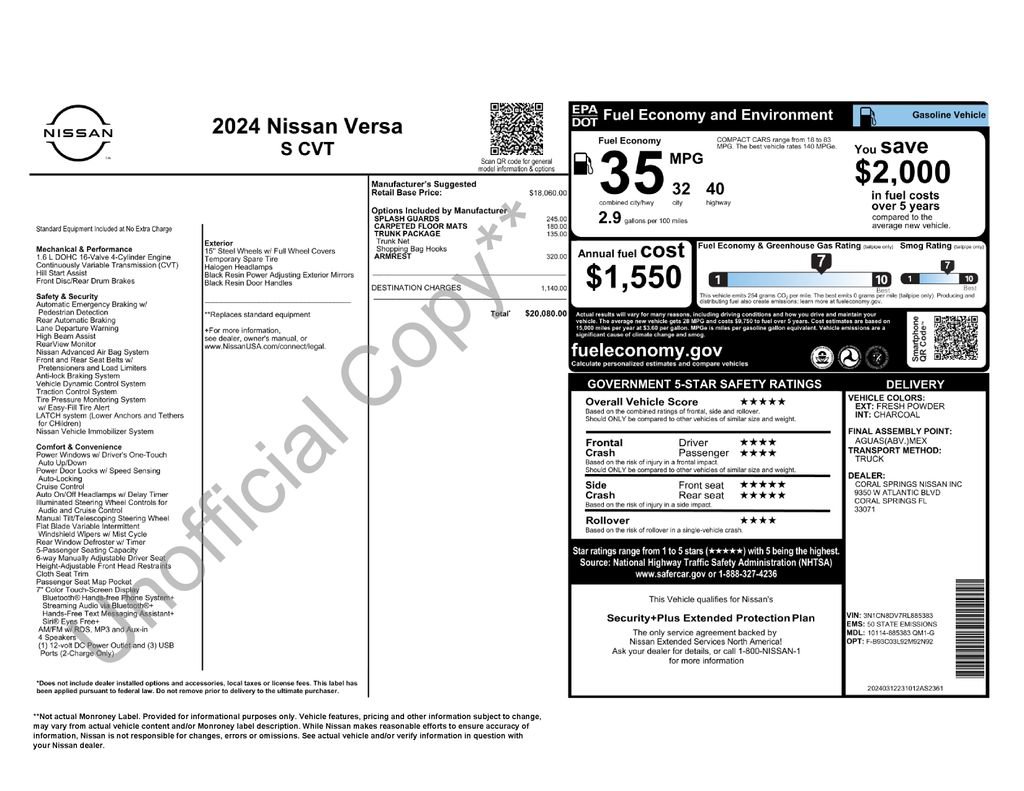 Used 2024 Nissan Versa S w/ Trunk Package FWD image 20