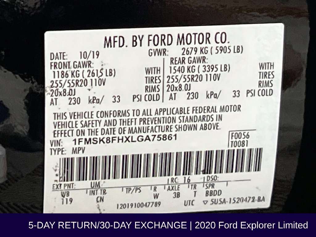 Certified 2020 Ford Explorer Limited w/ Class III Trailer Tow Package AWD/4WD image 39