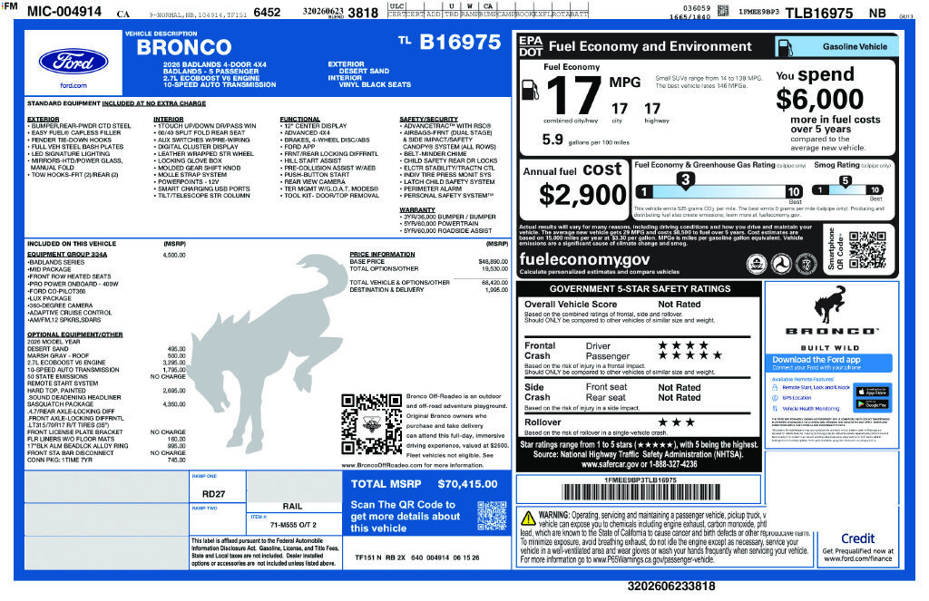 Certified 2026 Ford Bronco Badlands AWD/4WD image 3