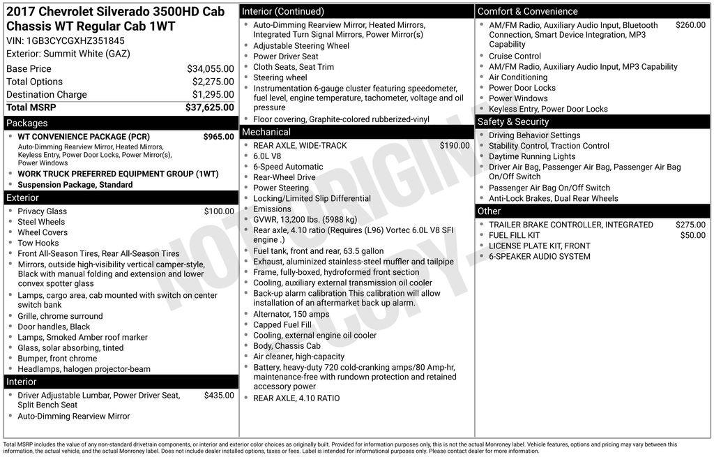 Used 2017 Chevrolet Silverado 3500 W/T w/ WT Convenience Package RWD image 7