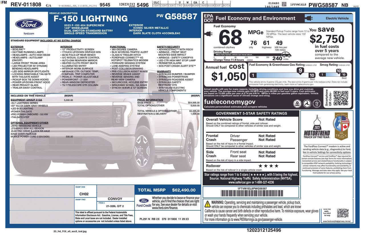 Certified 2023 Ford F150 Lightning XLT w/ Equipment Group 312A High image 36