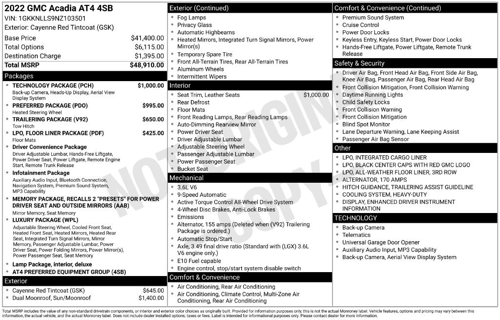 Used 2022 GMC Acadia AT4 w/ Technology Package AWD/4WD image 33