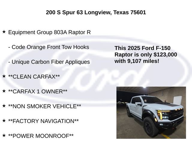 Certified 2025 Ford F150 Raptor w/ Equipment Group 803A Raptor R image 15