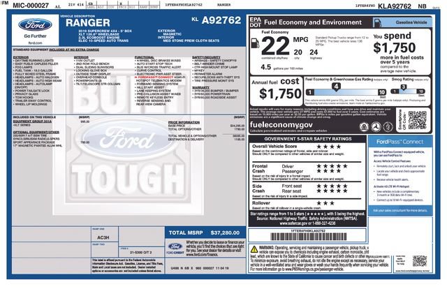 Certified 2019 Ford Ranger XLT w/ Equipment Group 301A Mid AWD/4WD image 35
