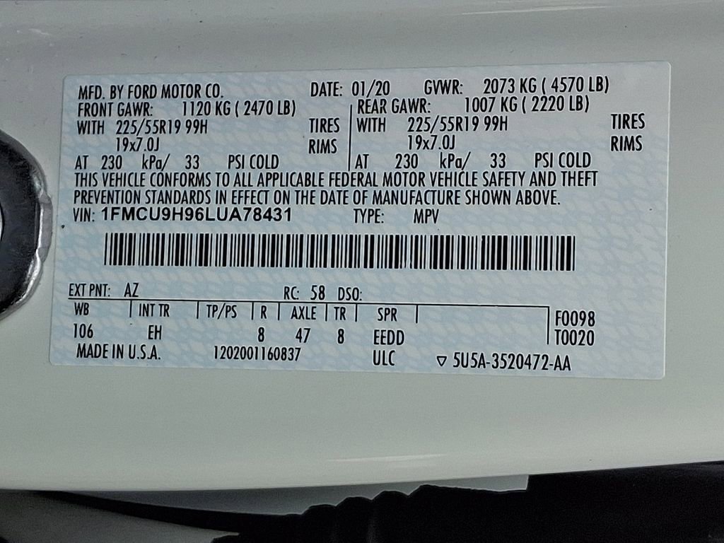 Certified 2020 Ford Escape SEL image 28