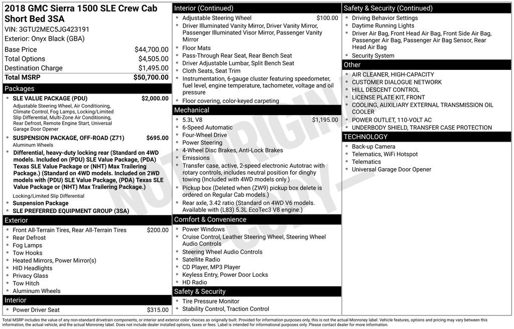 Used 2018 GMC Sierra 1500 SLE w/ SLE Value Package image 1