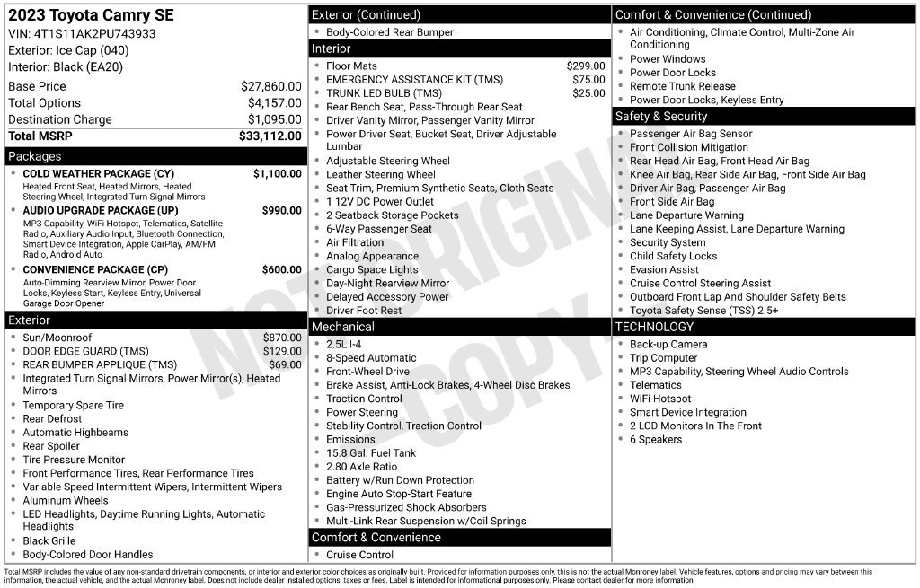 Used 2023 Toyota Camry SE w/ Cold Weather Package FWD image 2