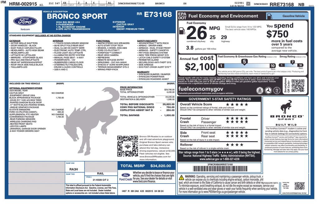 Certified 2024 Ford Bronco Sport Big Bend w/ Convenience Package AWD/4WD image 26