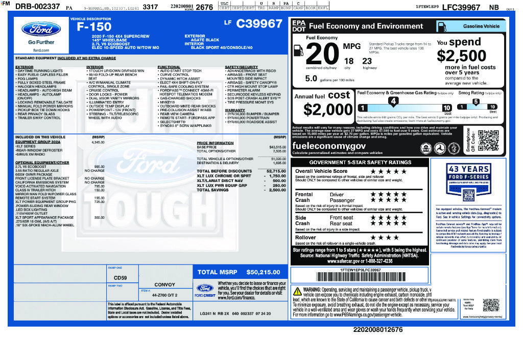 Certified 2020 Ford F150 XLT w/ Equipment Group 302A Luxury AWD/4WD image 3