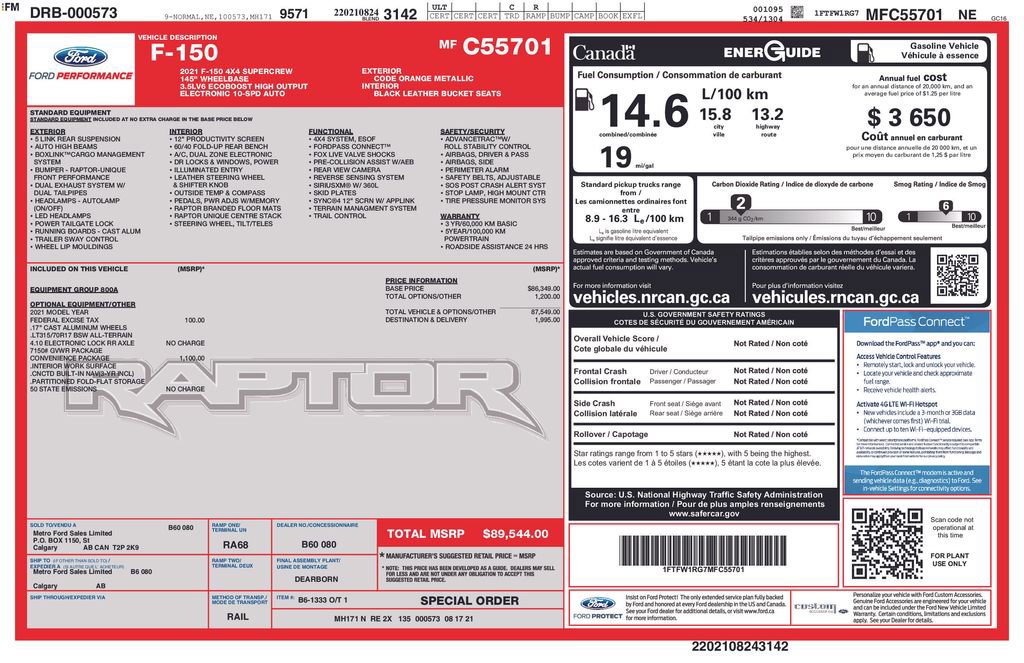 Certified 2021 Ford F150 Raptor w/ Convenience Package AWD/4WD image 25