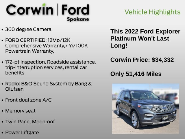 Certified 2022 Ford Explorer Platinum w/ Equipment Group 601A AWD/4WD image 7