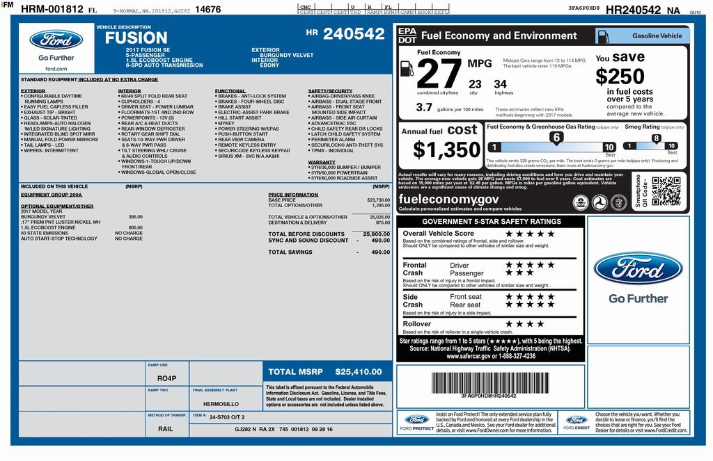 Certified 2017 Ford Fusion SE