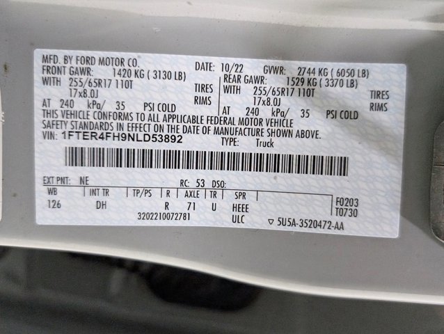 Certified 2022 Ford Ranger Lariat w/ Equipment Group 501A High AWD/4WD image 10