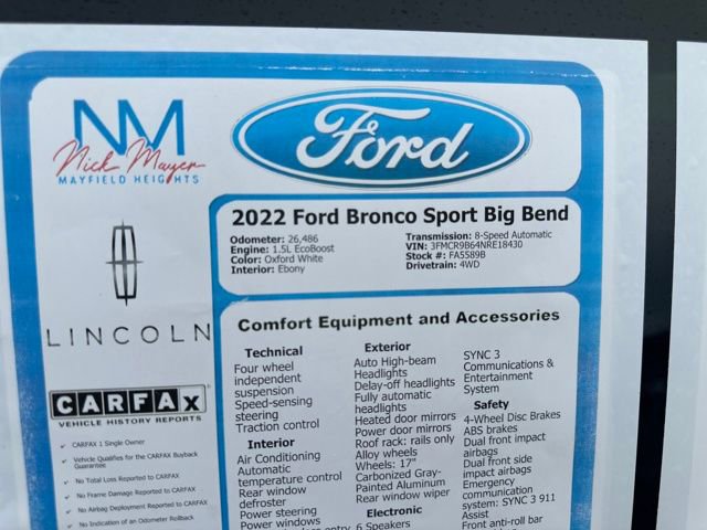 Certified 2022 Ford Bronco Sport Big Bend image 40