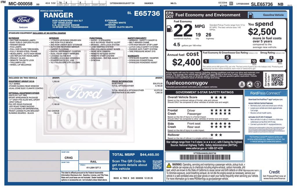 Certified 2025 Ford Ranger XLT w/ Equipment Group 301A High AWD/4WD image 10
