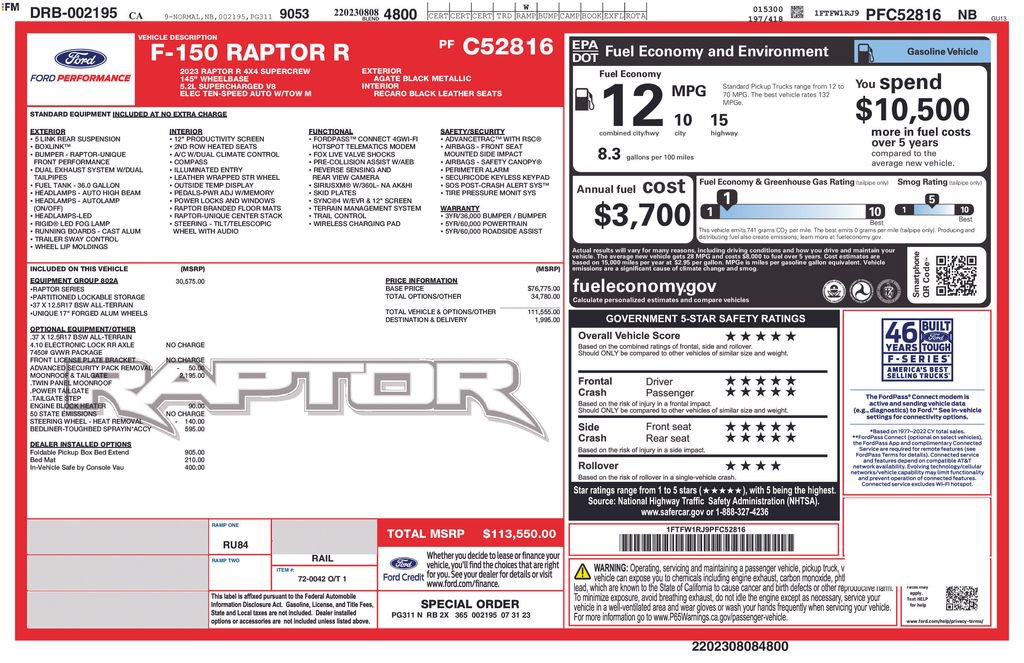 Certified 2023 Ford F150 Raptor w/ Equipment Group 802A Raptor R AWD/4WD image 3