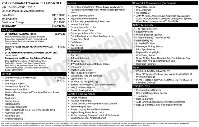 Used 2019 Chevrolet Traverse LT w/ LT Premium Package AWD/4WD image 3